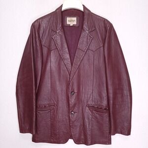 Silton Mens Vintage Burgundy Genuine Leather Western Blazer‎ Jacket 40L Oxblood